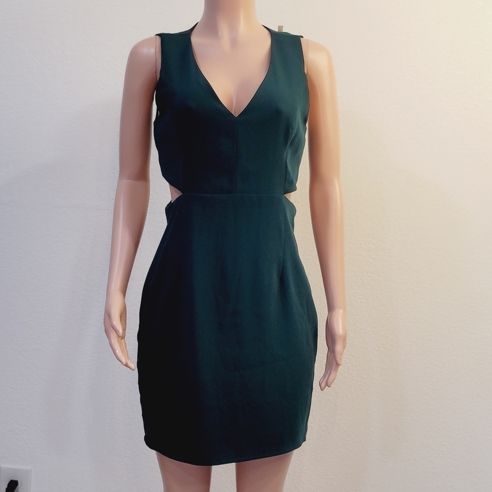 LULU'S Backstage Pass Forest Green Sleeveless Cutout Bodycon Dress Size: L